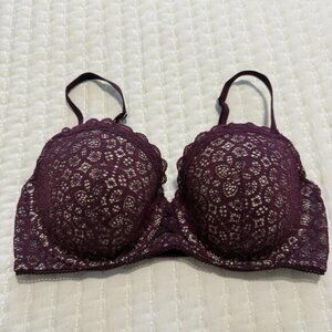 Victoria's Secret Bra 34DD Purple Lace Dream Angels Lined Demi Underwire